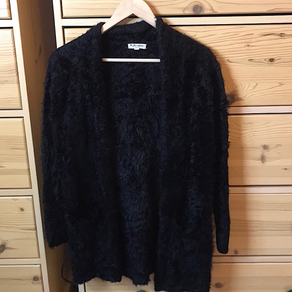 For Love And Lemons Sweaters - For Love and Lemons Knitz Black Eyelash Fuzzy Cardigan Size Small